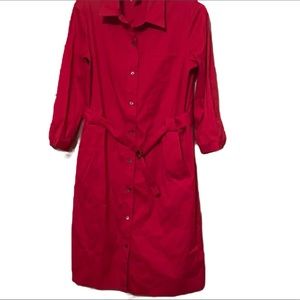 ANTHROPOLOGIE PREMISE BUTTON DOWN SHIRT DRESS BELT RED SZ 2